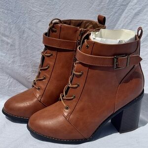 Brown Leather Ankle Boots SHOEDAZZLE 8.5